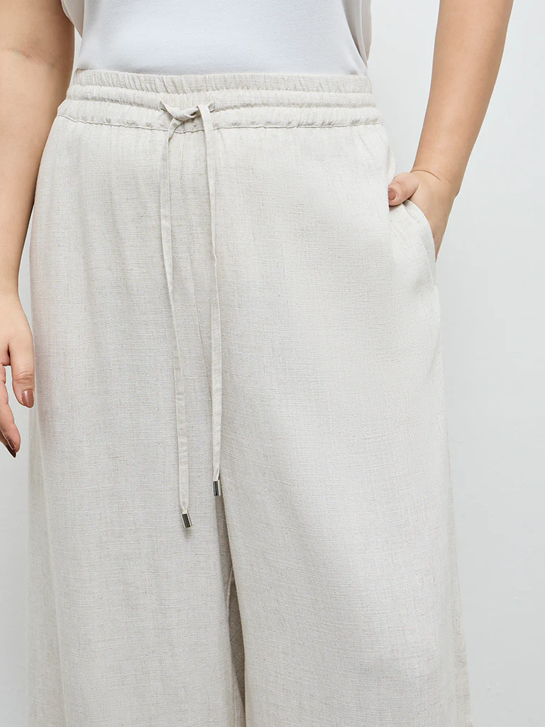 Gia Light Beige High-Rise Cotton Trousers - Image 3