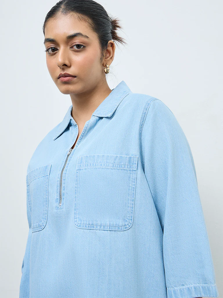 Gia Light Blue Cotton-Blend Top - Image 3