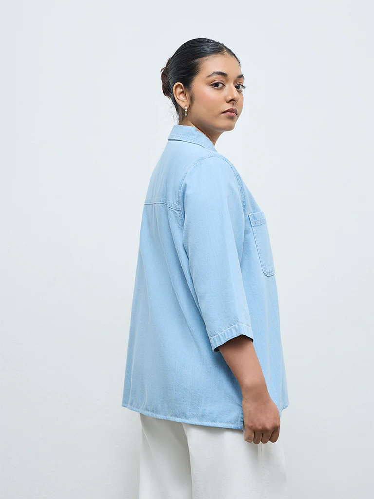 Gia Light Blue Cotton-Blend Top - Image 4