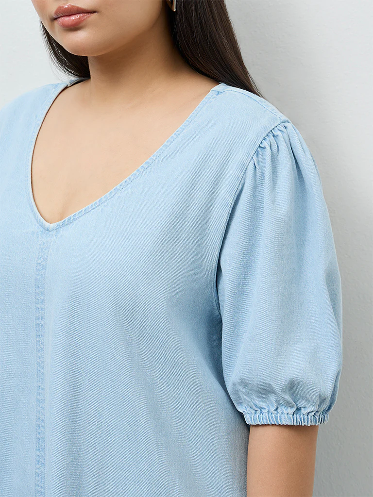 Gia Light Blue Denim A-Line Dress - Image 3