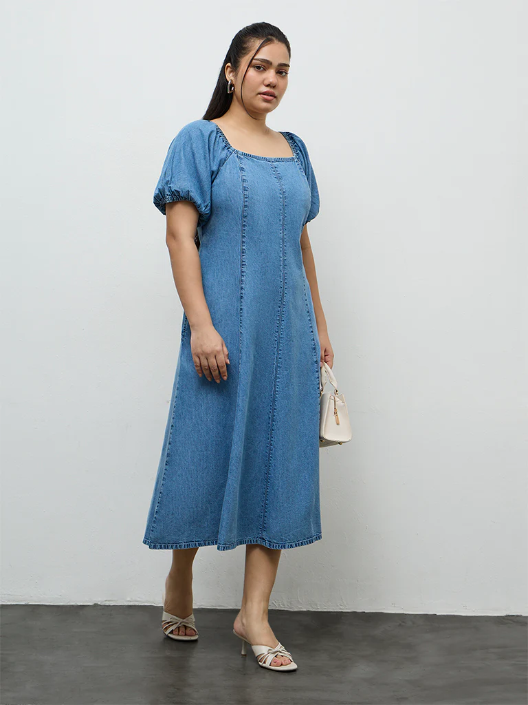 Gia Light Blue Denim A-Line Dress - Image 2