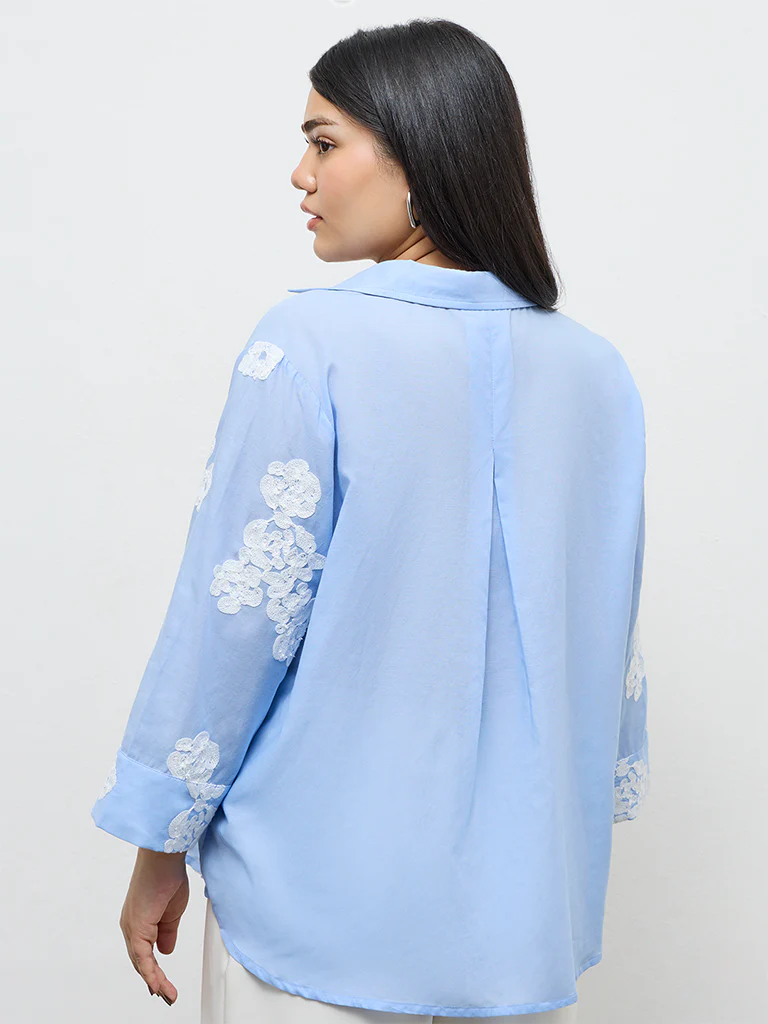 Gia Light Blue Floral Embroidered Shirt - Image 4
