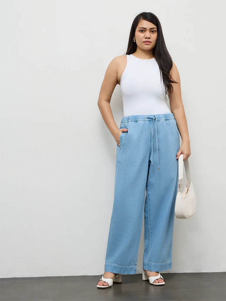 Gia Light Blue High-Rise Denim Pants