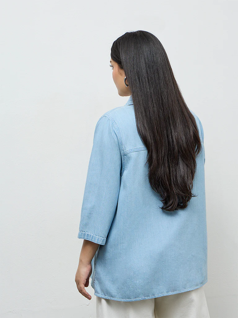Gia Light Blue Washed Denim Blouse - Image 4