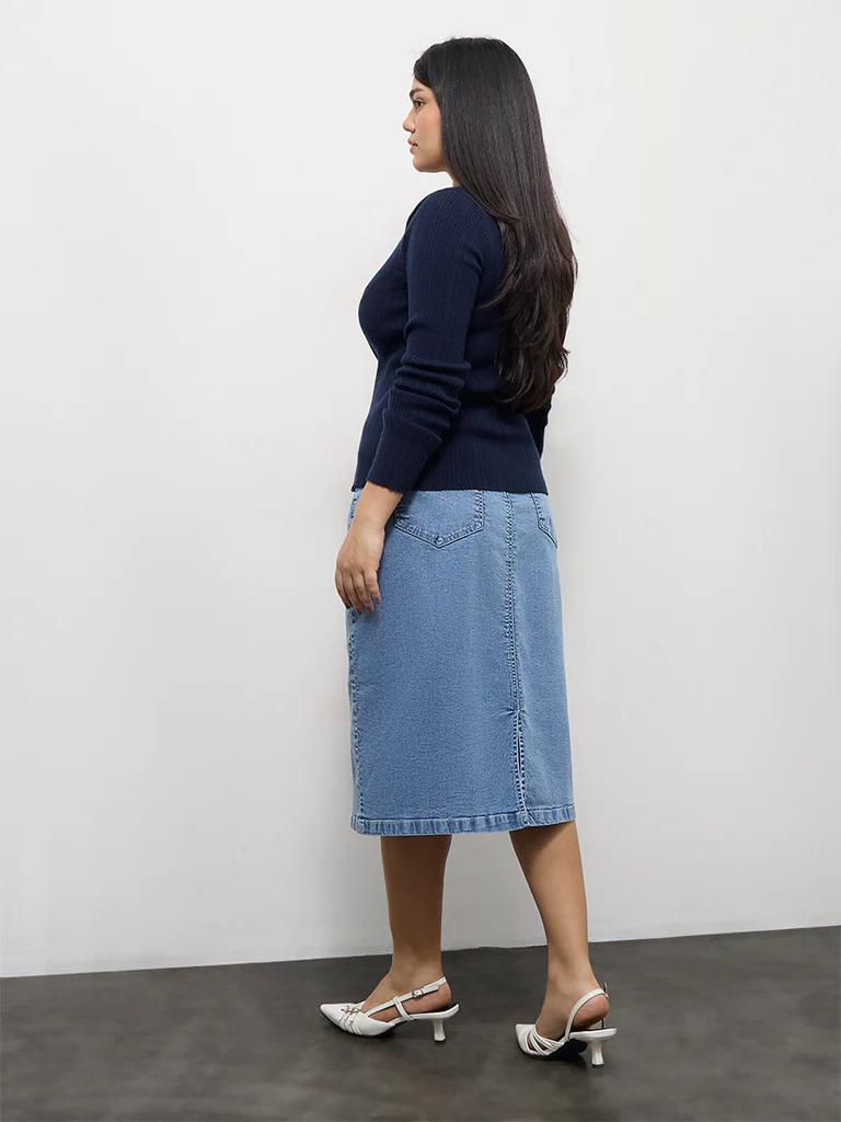 Gia Light Blue Washed High-Rise Denim Skirt - Image 4