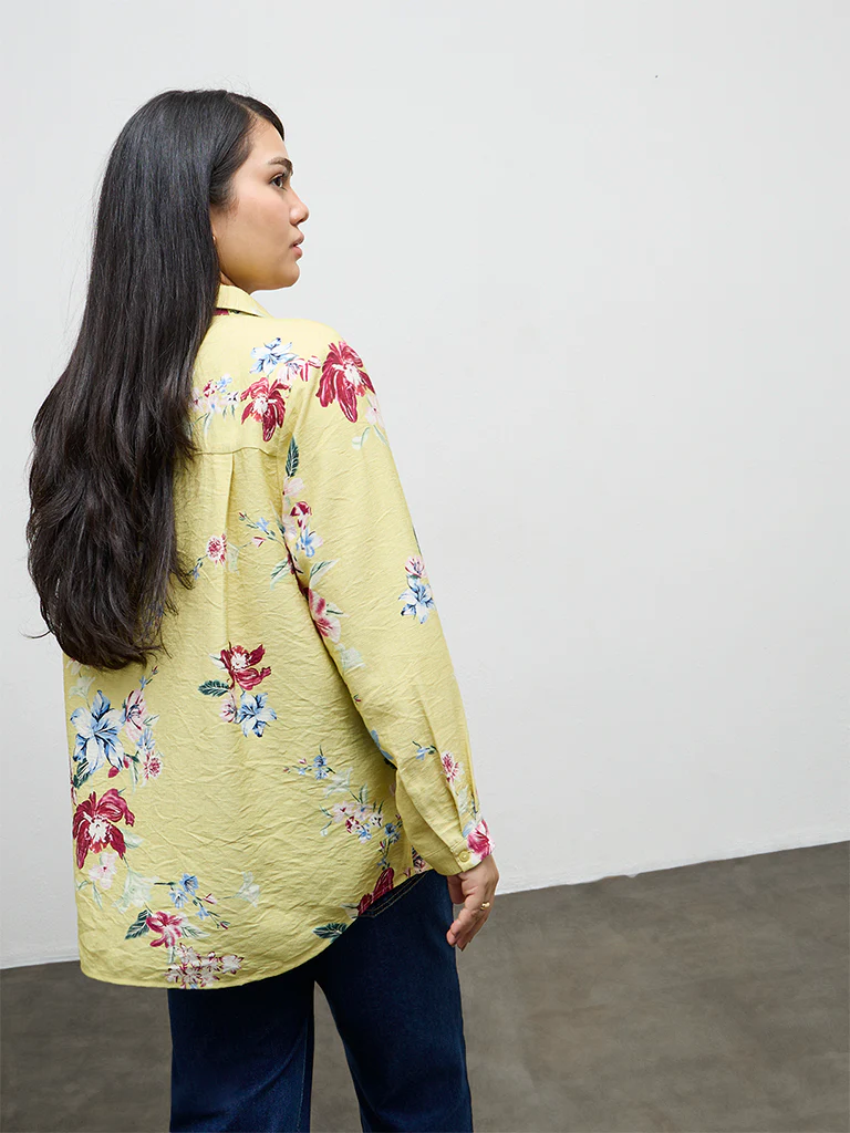 Gia Light Yellow Floral Printed Shirt - Image 4