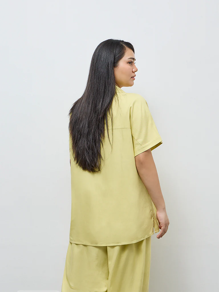 Gia Lime Solid Linen-Blend Blouse - Image 4