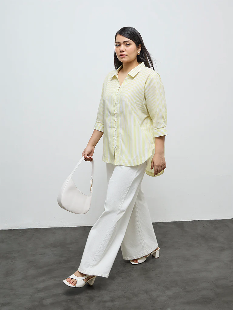 Gia Lime Striped Cotton Shirt - Image 2
