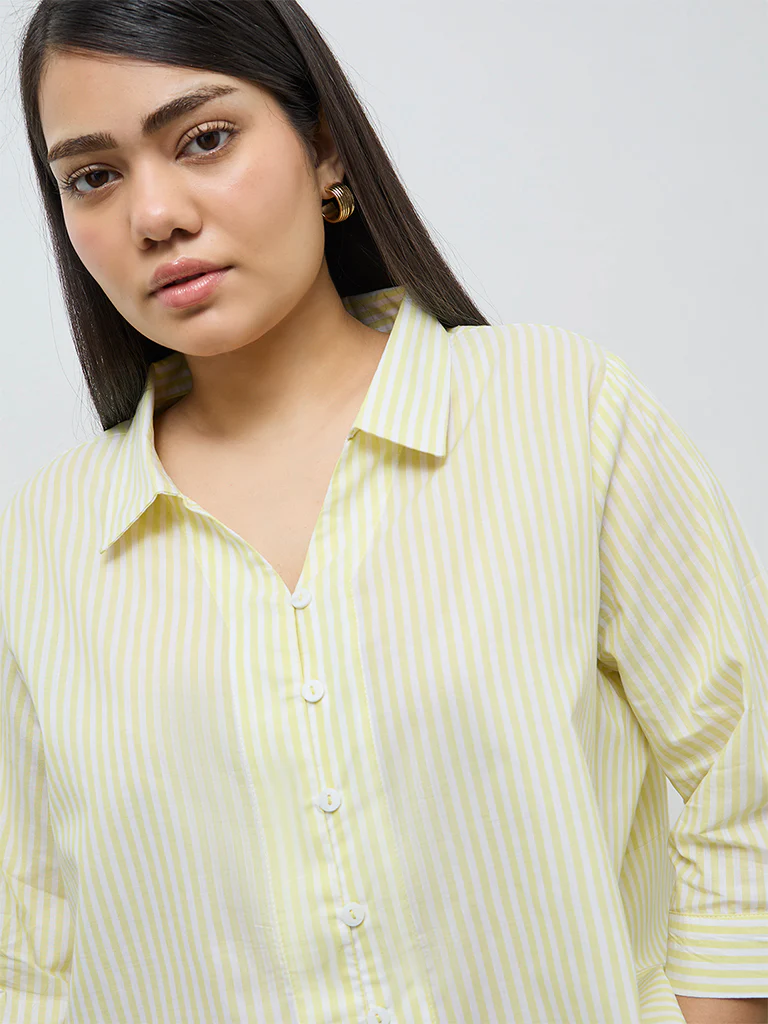 Gia Lime Striped Cotton Shirt - Image 3