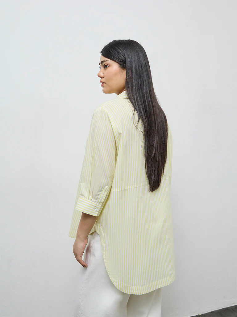 Gia Lime Striped Cotton Shirt - Image 4