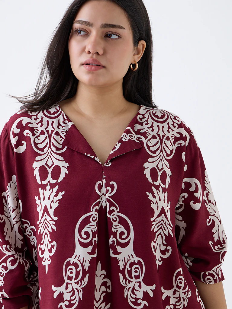 Gia Maroon Printed Blouse - Image 3