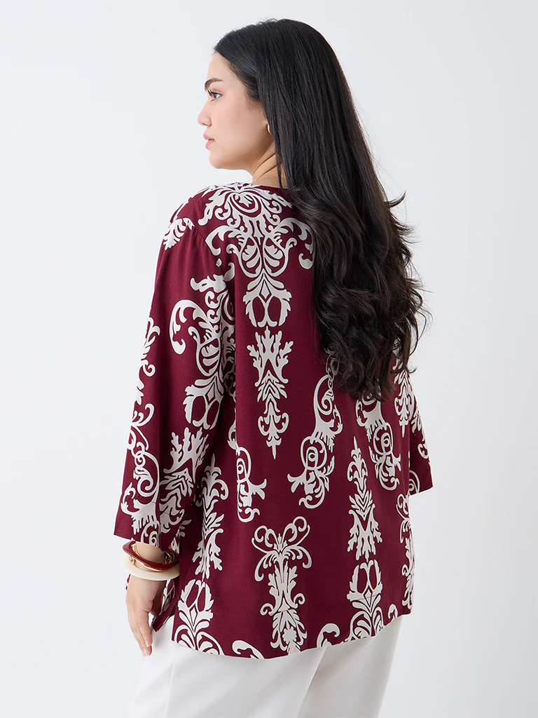 Gia Maroon Printed Blouse - Image 4