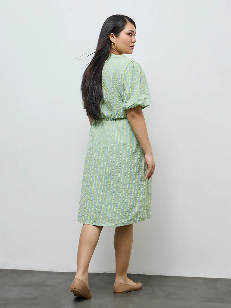 Gia Mint Seersucker Striped Cotton A-Line Dress - Image 4