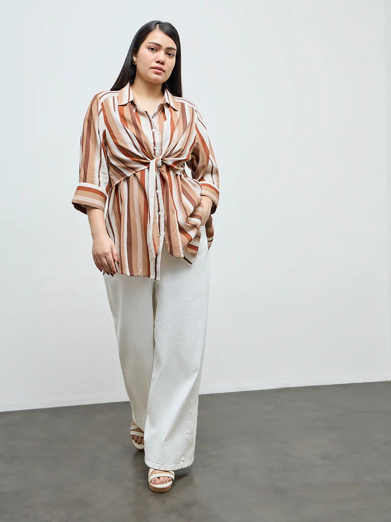 Gia Multicolour Striped Tie-Up Cotton Blouse - Image 2