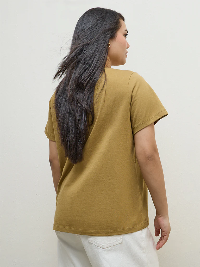 Gia Mustard Embellished Cotton T-Shirt - Image 4