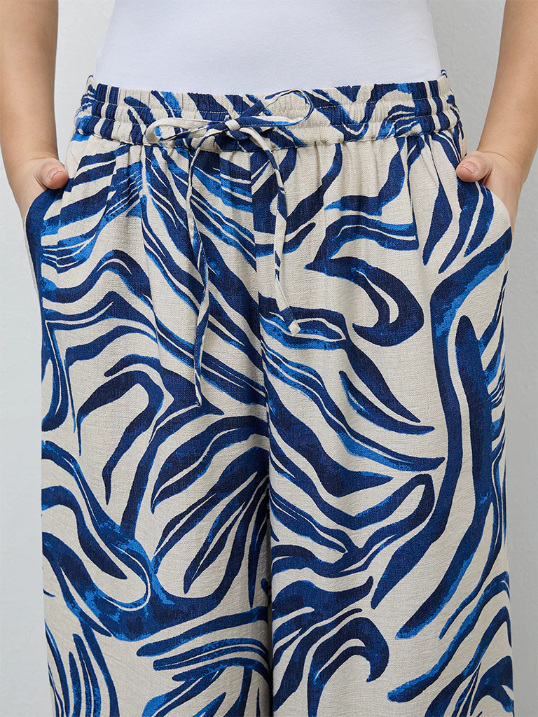 Gia Navy Abstract Pattern High-Rise Trousers - Image 3