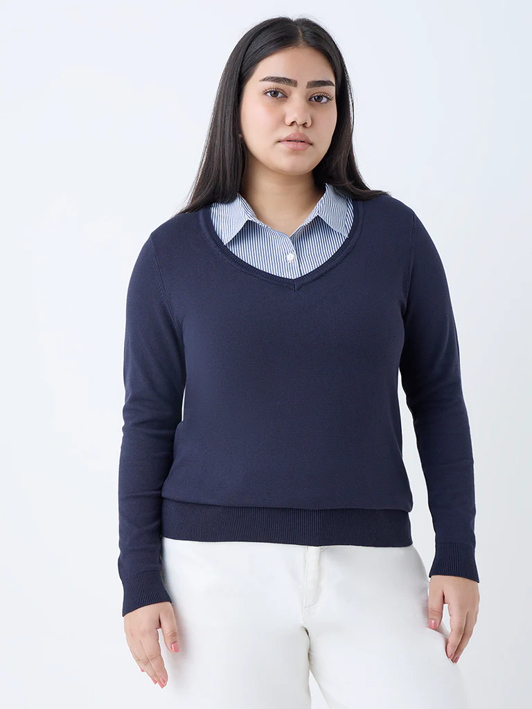 Gia Navy Collared Sweater - Image 2