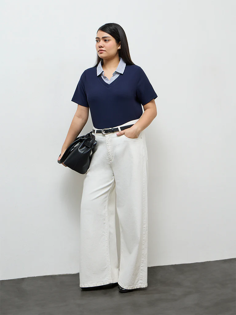 Gia Navy Collared Top - Image 2