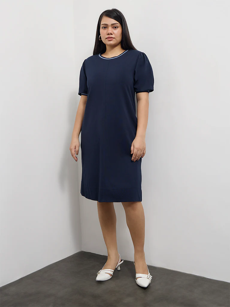 Gia Navy Cotton A-Line Dress