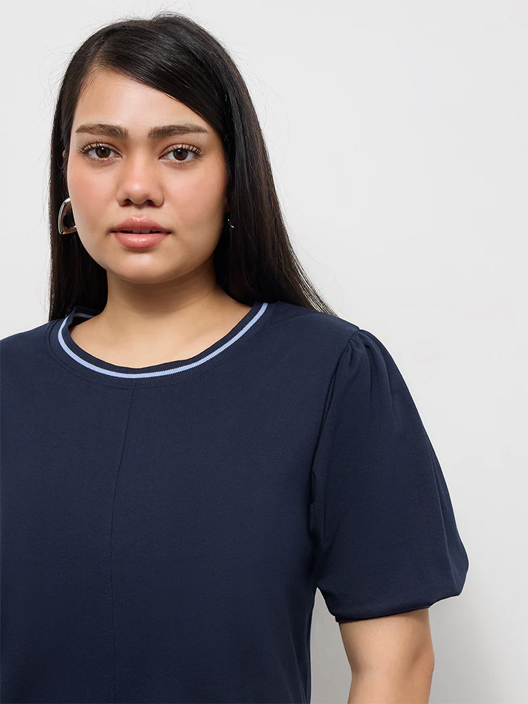 Gia Navy Cotton A-Line Dress - Image 3