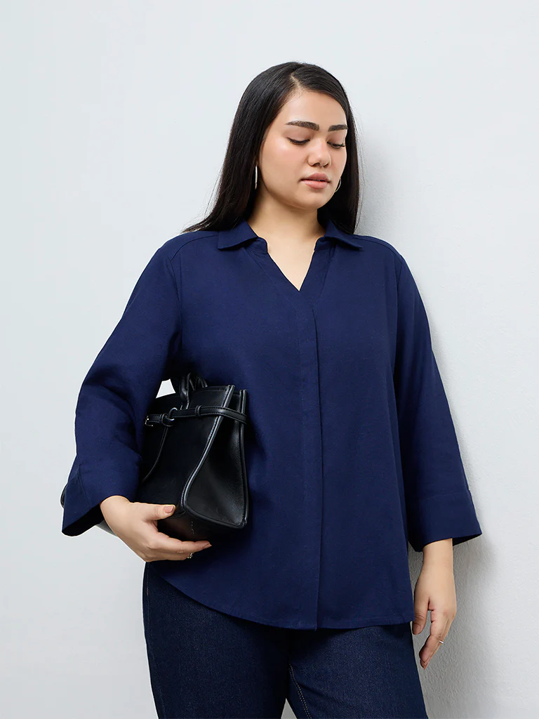 Gia Navy Cotton Shirt