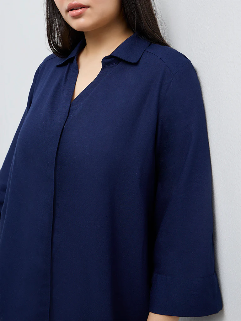 Gia Navy Cotton Shirt - Image 3
