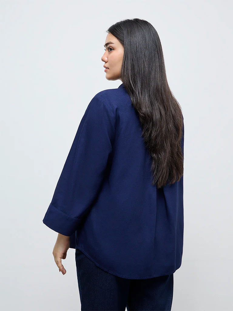 Gia Navy Cotton Shirt - Image 4