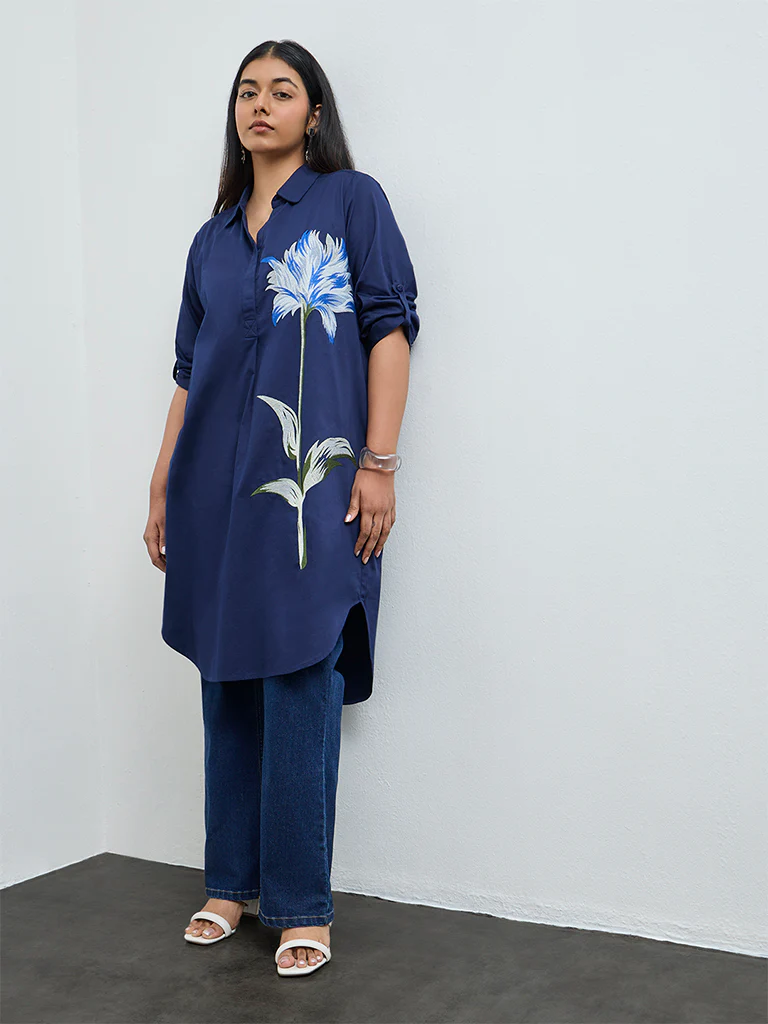 Gia Navy Floral Cotton Tunic - Image 2