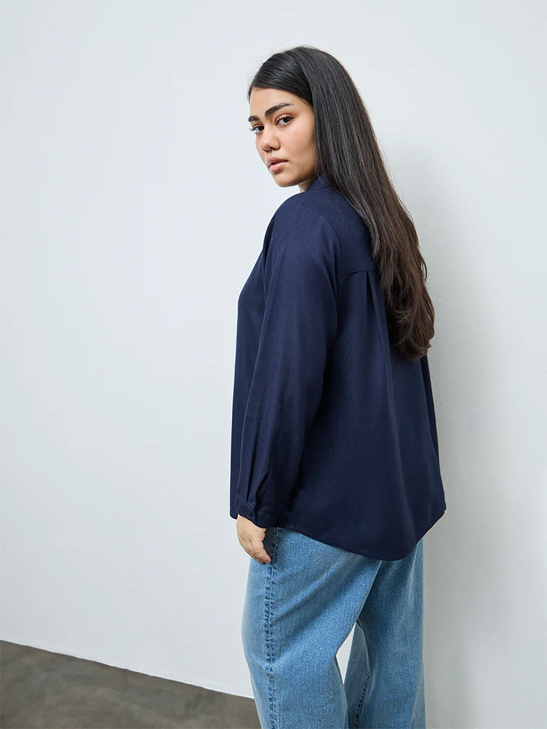 Gia Navy Floral Embroidered Shirt - Image 4