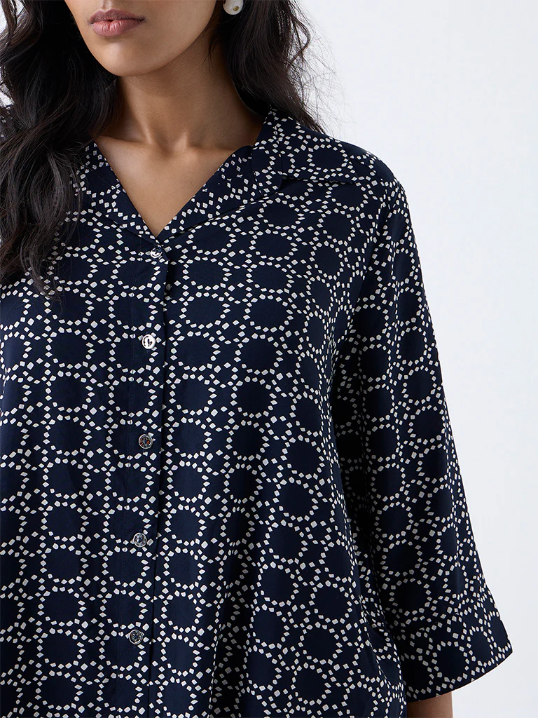 Gia Navy Printed Shirt - Image 3