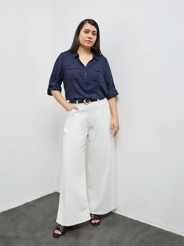 Gia Navy Solid Blouse