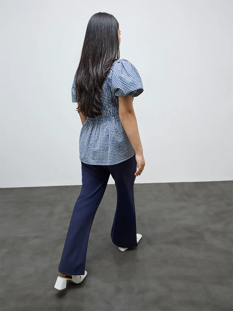 Gia Navy Solid High-Rise Bootcut Trousers - Image 4