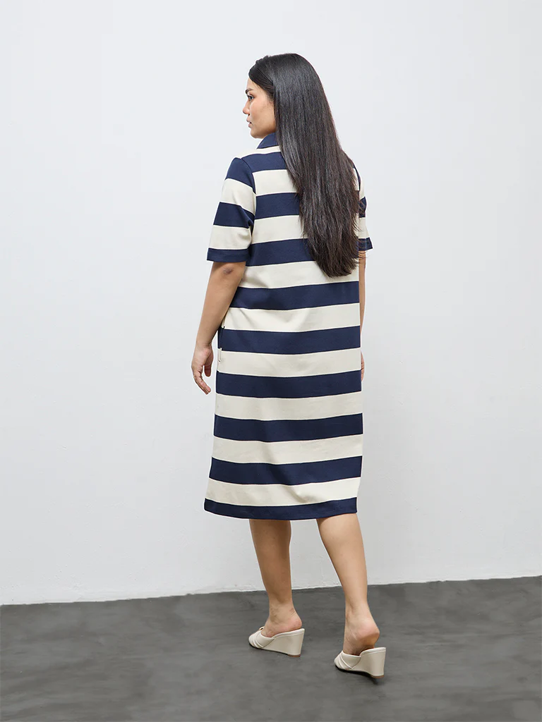 Gia Navy Striped Cotton T-Shirt Dress - Image 4