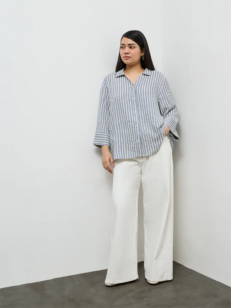 Gia Navy Striped Shirt - Image 2