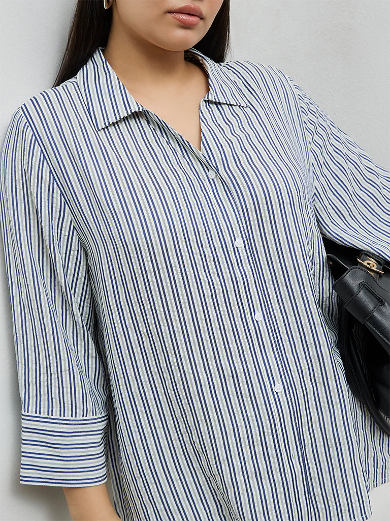 Gia Navy Striped Shirt - Image 3