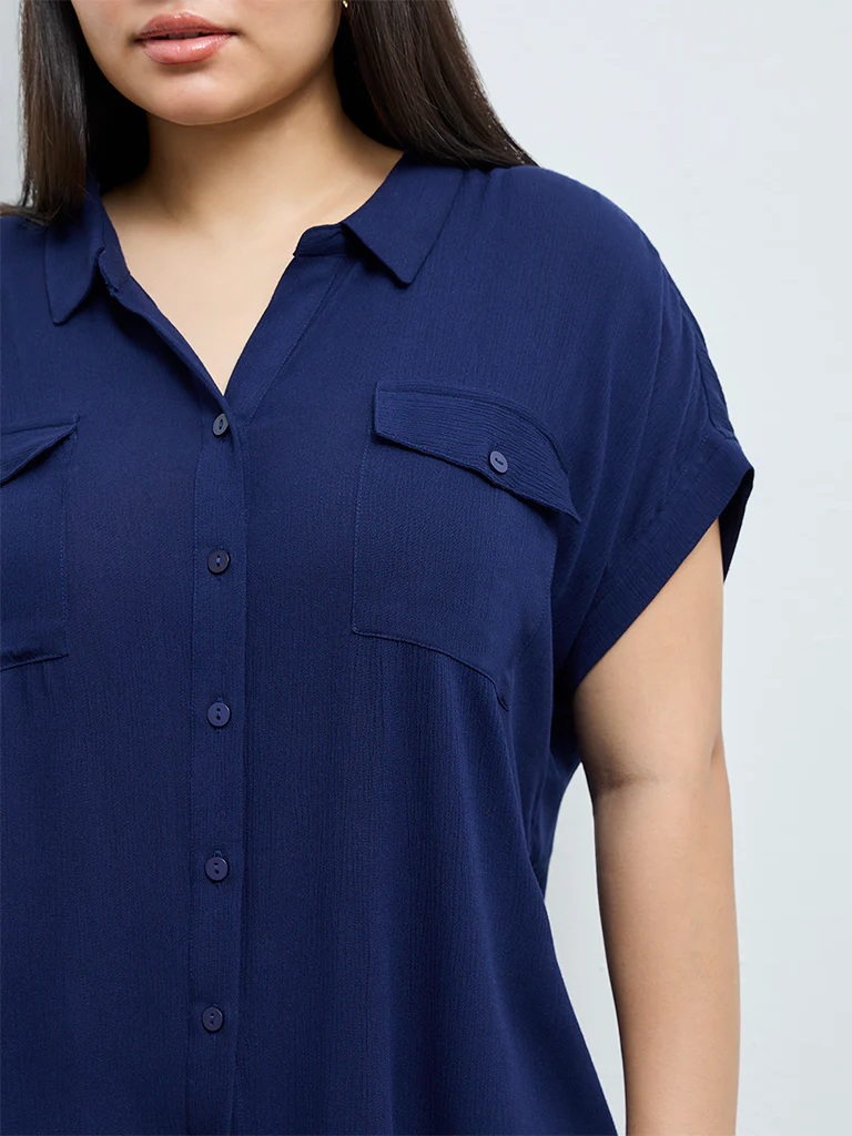 Gia Navy Textured Shirt - Image 3