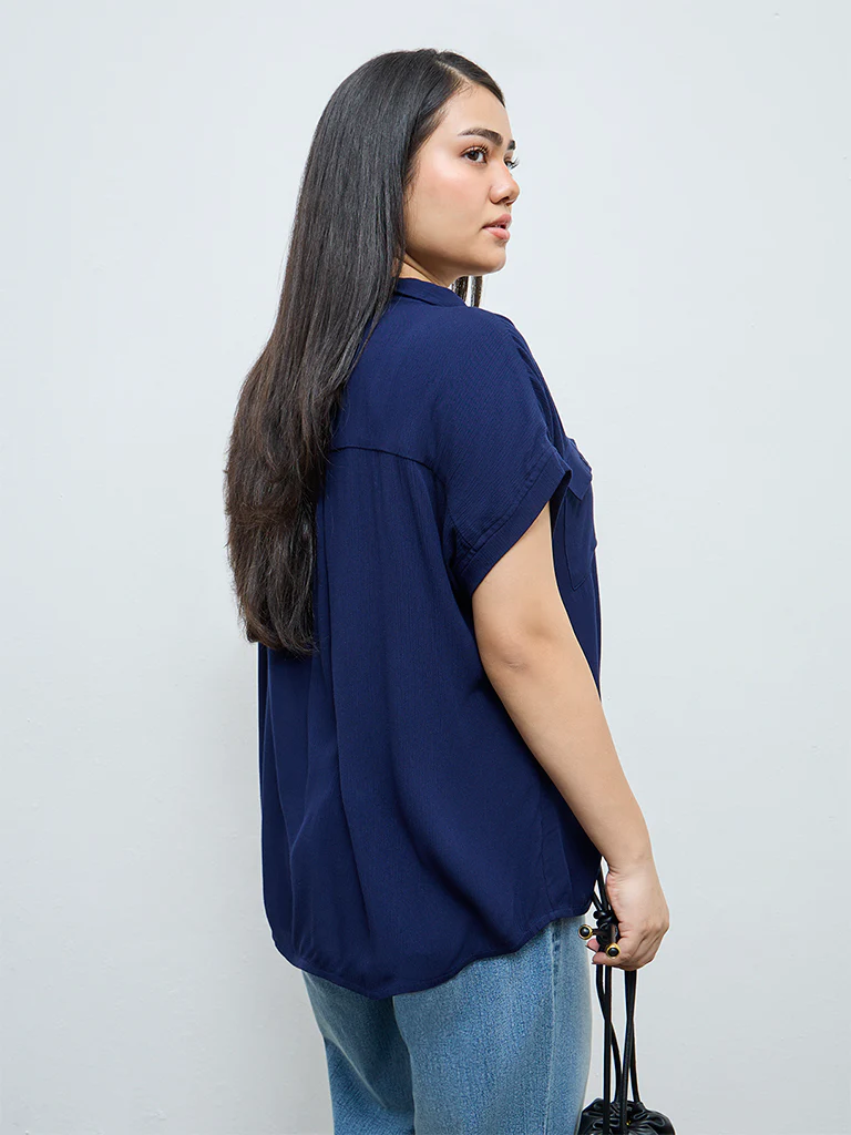 Gia Navy Textured Shirt - Image 4