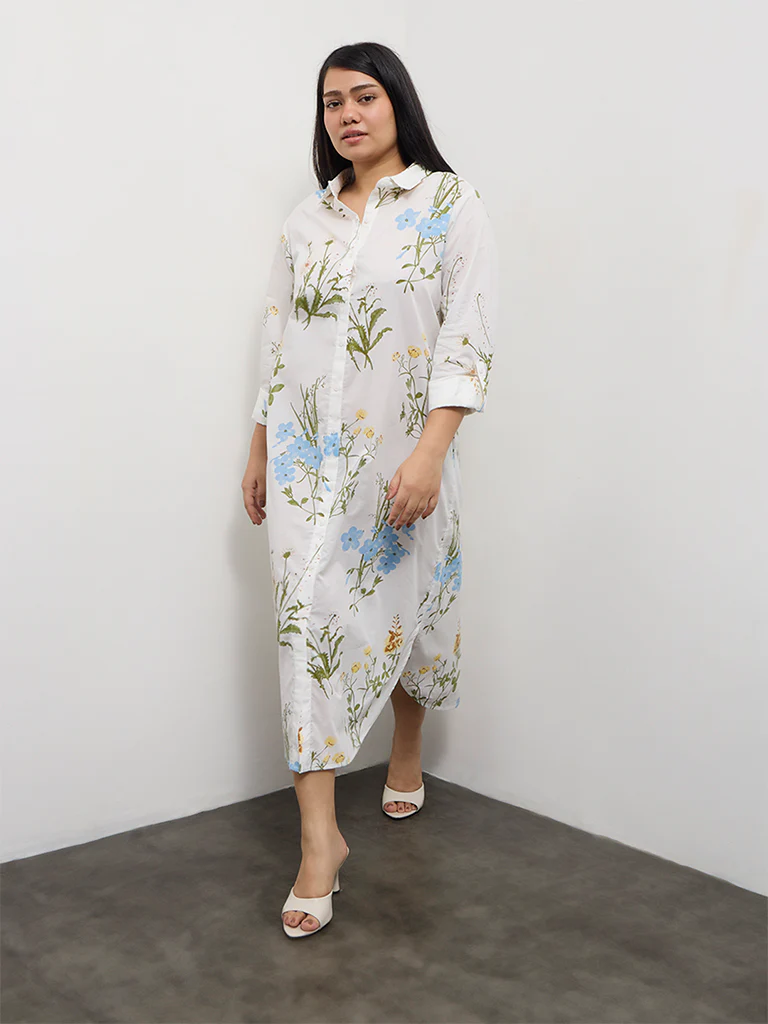 Gia Off-White Botanical Printed Cotton Shirt Dress - Image 2