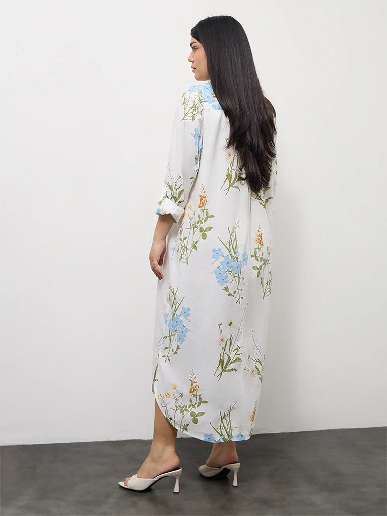 Gia Off-White Botanical Printed Cotton Shirt Dress - Image 4