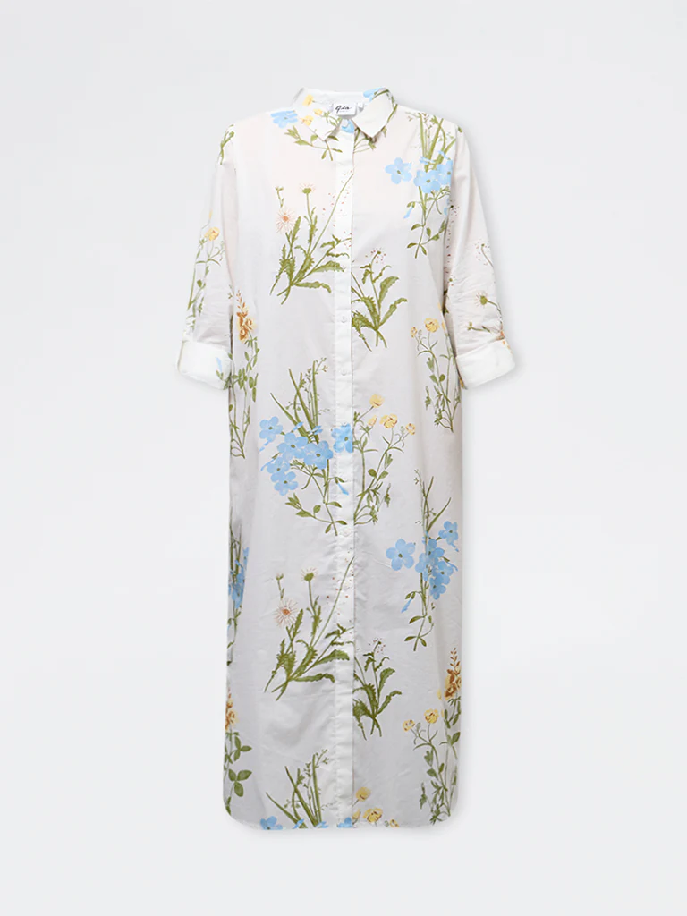 Gia Off-White Botanical Printed Cotton Shirt Dress - Image 5