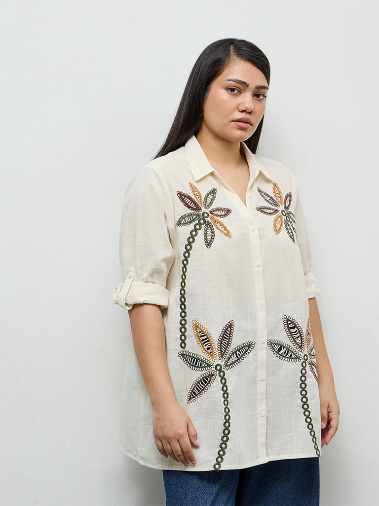 Gia Off-White Embroidered Cotton Blouse - Image 2
