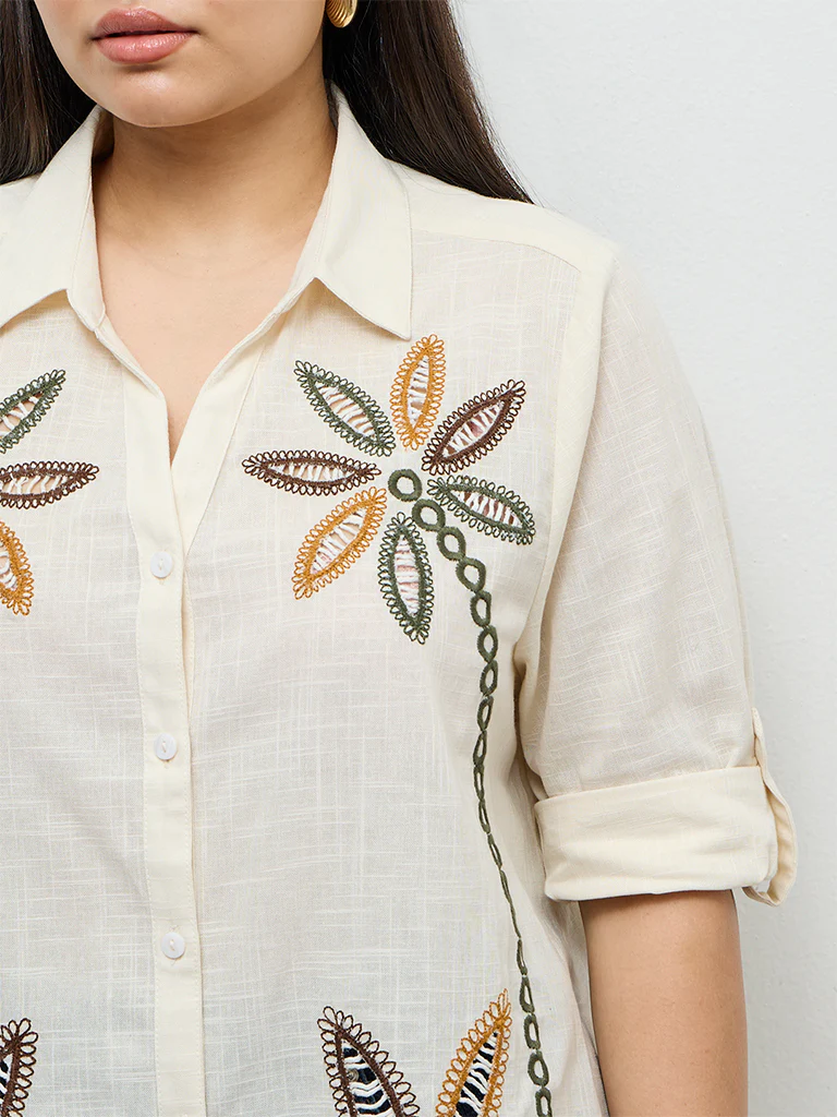 Gia Off-White Embroidered Cotton Blouse - Image 3