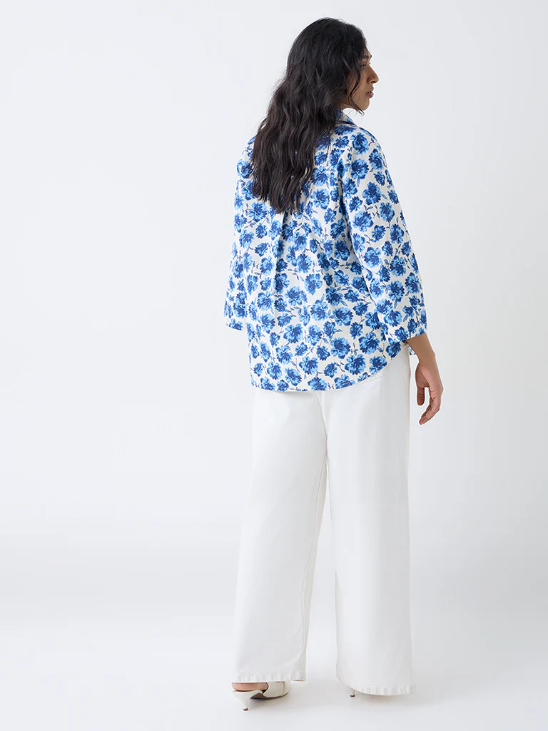 Gia Off-White Floral Printed Cotton Shirt - Image 4