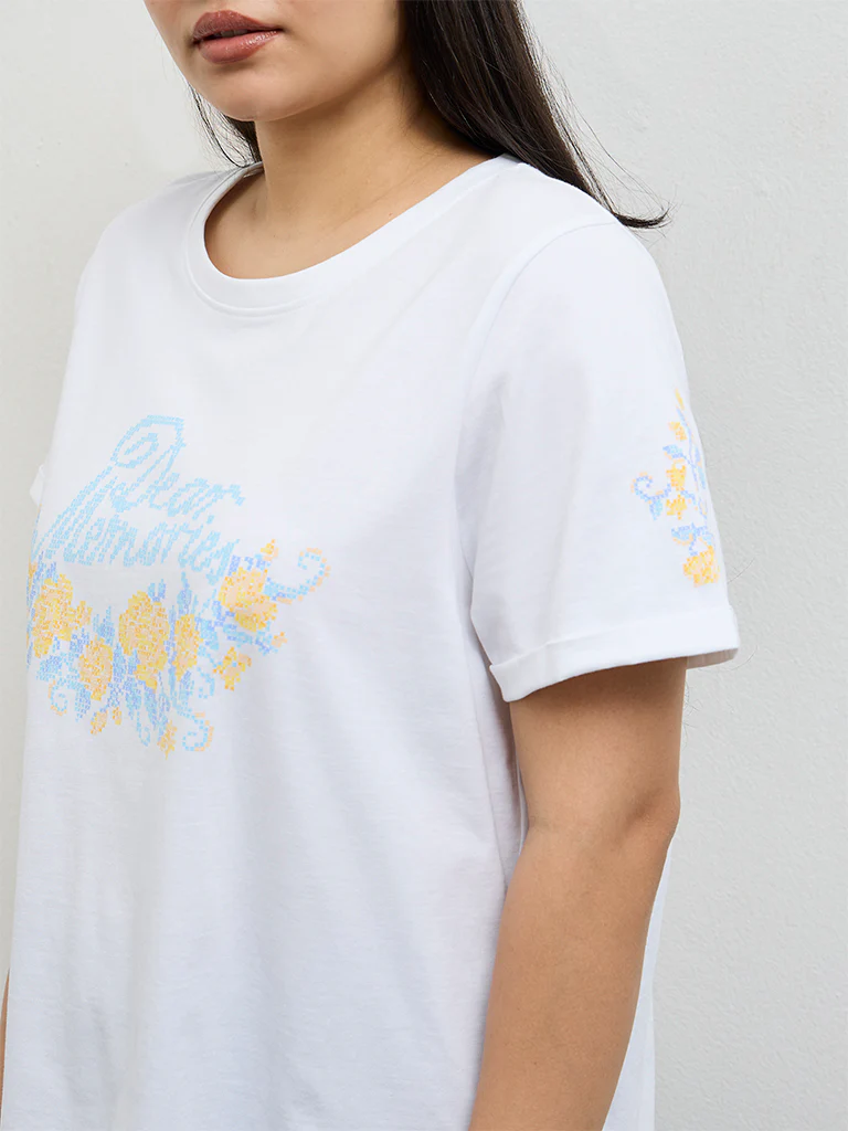 Gia Off-White Printed Cotton T-Shirt - Image 3