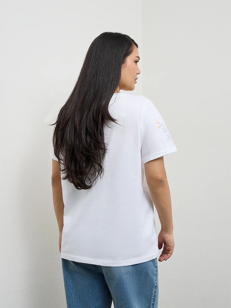 Gia Off-White Printed Cotton T-Shirt - Image 4