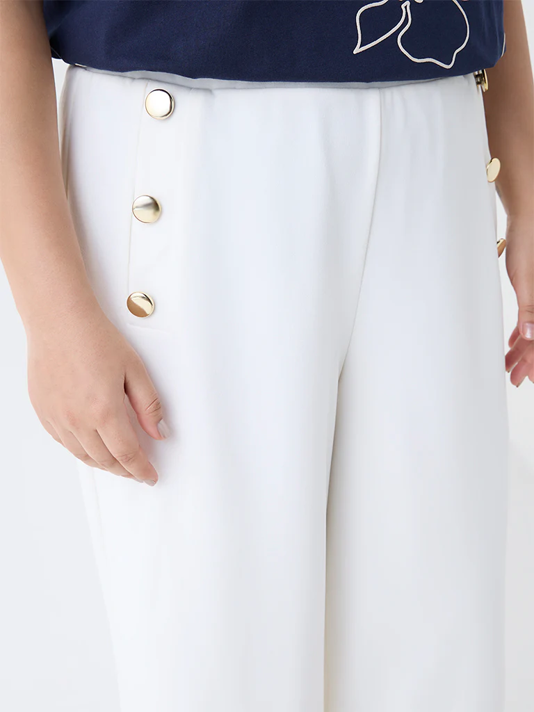 Gia Off-White Solid High-Rise Trousers - Image 3