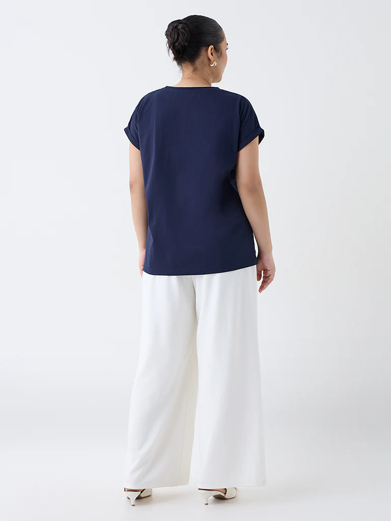 Gia Off-White Solid High-Rise Trousers - Image 4