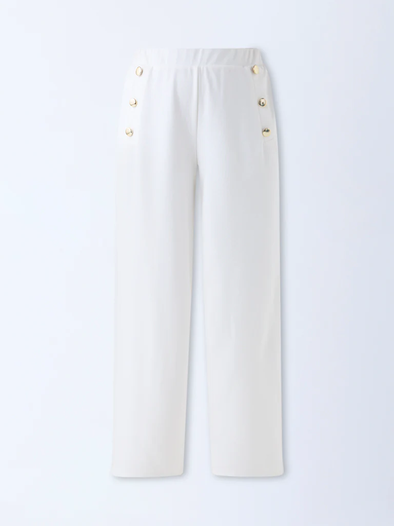 Gia Off-White Solid High-Rise Trousers - Image 5