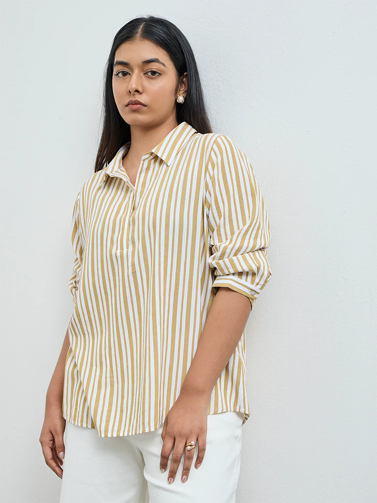 Gia Off-White Striped Cotton Blouse - Image 2