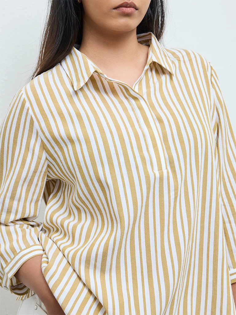 Gia Off-White Striped Cotton Blouse - Image 3